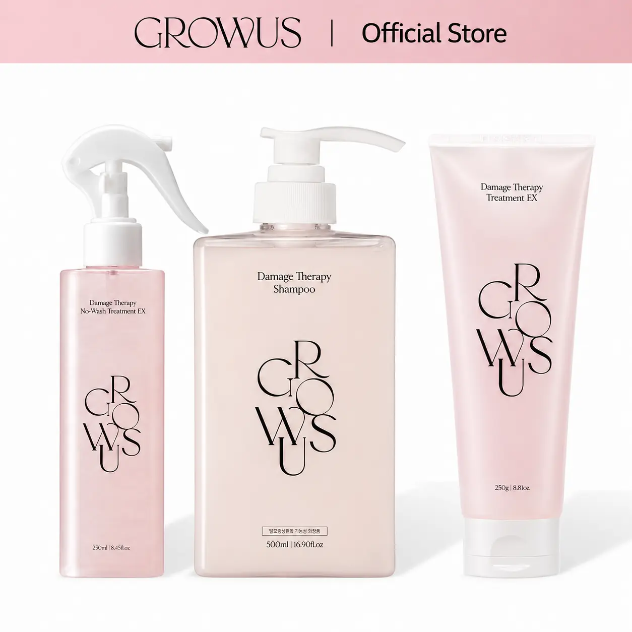 3-Step Glassy Hair Complete Routine Set for Dry, Damaged & Frizzy Hair | Marine Peptide, Keratin & Collagen | Shampoo + Treatment + Leave-in Spray | Korean Hair Care | GROWU
