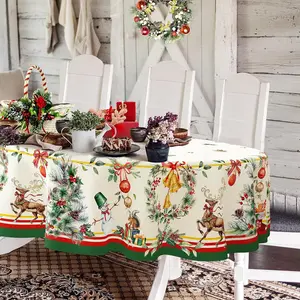 Yighty Oval Christmas Tablecloth 60 X 120In,Christmas Tree Elk Holiday Decorati