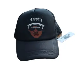 Urban Brims Eazy-E Black Trucker Hat with Compton Embroidery and Mesh Back Design