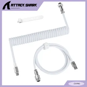 ATTACK SHARK C01Pro Coiled USB C Cable for Gaming Keyboard,Nylon Braided Mechanical Keyboard Cable with Detachable Metal Aviator,Double-Sleeved,Pro Custom Type C Charging Keyboard Cable