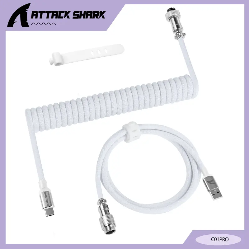 ATTACK SHARK C01Pro Coiled USB C Cable for Gaming Keyboard,Nylon Braided Mechanical Keyboard Cable with Detachable Metal Aviator,Double-Sleeved,Pro Custom Type C Charging Keyboard Cable