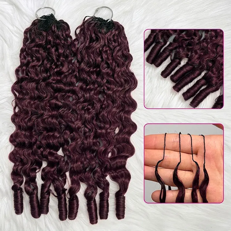 [NEW ARRIVAL] ISEE HAIR Black Cherry Darker Burgundy Burmese Curly  Blackcurrant Brunette Color Crochet Human Hair Designed for Miracle Knots Pre Separated 50g/Pack Knotless Boho Braids Vacation Hair Time Saving Wear back to school travel essentials
