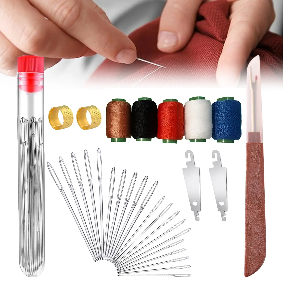 36PCS Big Eye Steel Needles Set - Long & Thin Handmade Quilting Needles Kit for DIY Sewing Projects, Sewing Supplies Crafts