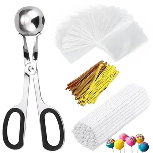 Lollipop Cake Pop Treat Bag Kit, Including 100Pcs Cake Pop Sticks, 100Pcs Parcel Bags, 100Pcs Twist Ties and 1 Cake Pop Mold, Cake Pop Maker Tools for Lollipops, Cookies,Candy Chocolates