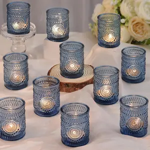 Blue votive candle holders set of 36 glass candle holders bulk for tea light candle embossed candle votives for wedding centerpiece living room home table decor