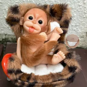 6 Inch Lovely Silicone Monkey Reborn Dolls Painted Detailed Full Body Soft Solid Silicone Reborn Dolls With Fur For Daughter&Son's Playtime Toys