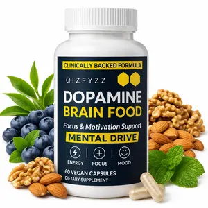 Dopamine Brain Food Brain Booster Capsules Vitamins Supplements - L-Tyrosine, Multi-Ingredient Vitamins & Amino Acids - Neurotransmitter Support, Energy Focus Supplement, Mental Clarity - 60 Capsules