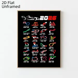 Unframed 2026 F1 Calendar Canvas Painting, Formula Map Racing Car Artistic Wall Art, Bedroom & Living Room Decor, Home Decoration, Unique Artwork