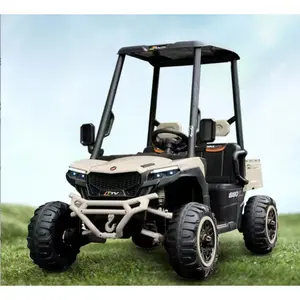 24V Children's Golf Cart, 4WD Dual Seat Vehicle, with Sunshade, Storage Box and Remote Control, Electric Car with LED Lights, Realistic Sounds and Wireless Connection, Gift for Boys and Girls 3+ (Beige) Kids Ride-On Truck with Remote toddler  power  car s