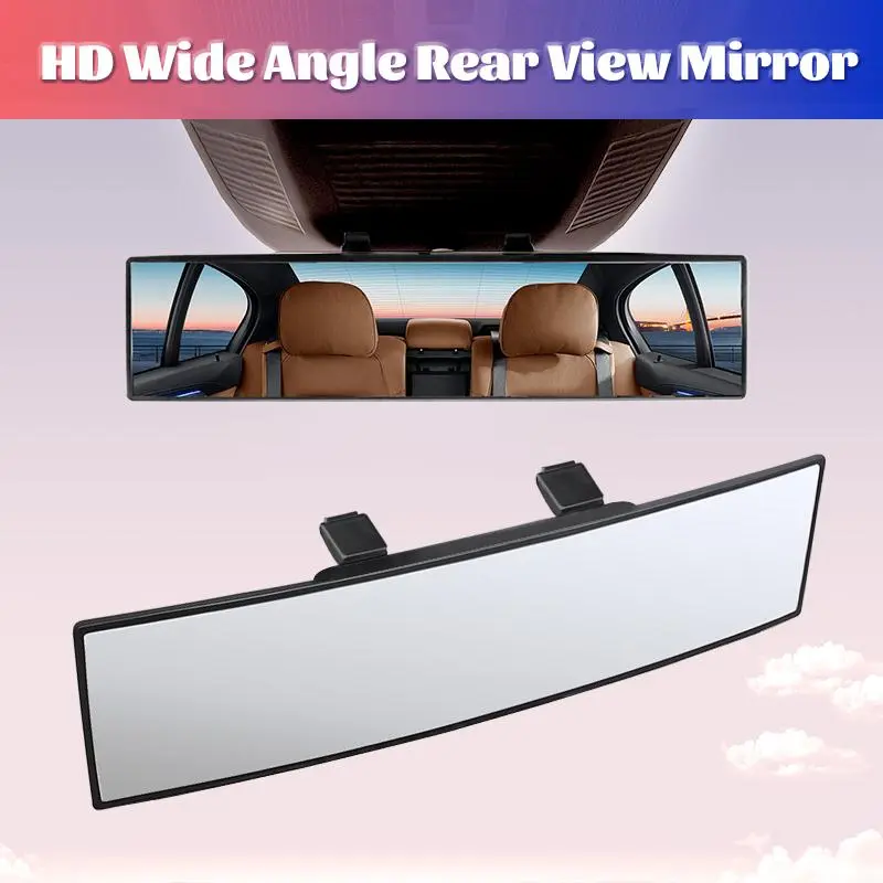 H-【Install Max Width: 3.1"】11.81 Inch Panoramic Convex real view Mirror, Interior Clip-on Wide Angle to Reduce Blind Spot Effectively for Car SUV Trucks Clear Visibility Safety Install Rearview High Definition