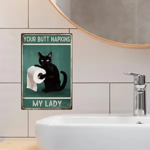 Black Cat Slogan Pattern Vintage Metal Sign, Yard Sign, Dark Green Modern Metal Wall Art For Room Decor, Decorative Metal Painting for Home Bar Pub, Gift Ideas [Unframed], Decoration, Interior, Artistic, Vintage Plaque Decoration