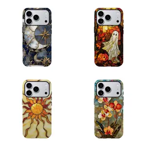 Moon And Stars Celestial Stained Glass Printed Phone Case|For iPhone 17 16 15 14 13 12 11 for Samsung Phone Case| Tough phone case |Celestial Stars Print Fashion Trendy High Quality Design | Halloween gift
