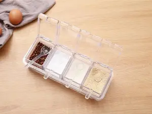 4-Piece Transparent Sturdy Seasoning Containers with Lids & Spoons - Kitchen Utensils for Spice, Sugar, Salt, Pepper Storage, Countertop Condiment Organizer Set
