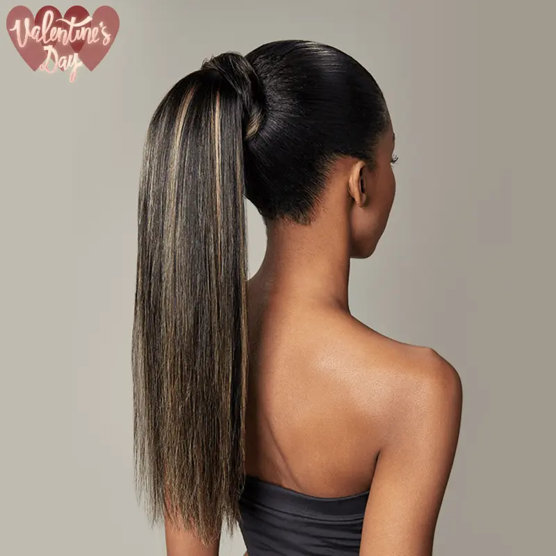 [Clearance Sale] Frodio Ponypop Ash Blonde Highlight Straight Ponytail Hairstyle 100% Human Hair Extension Sleek And Full Ponytail Wig Wrap Around Ponytail - Leslie #summervibes