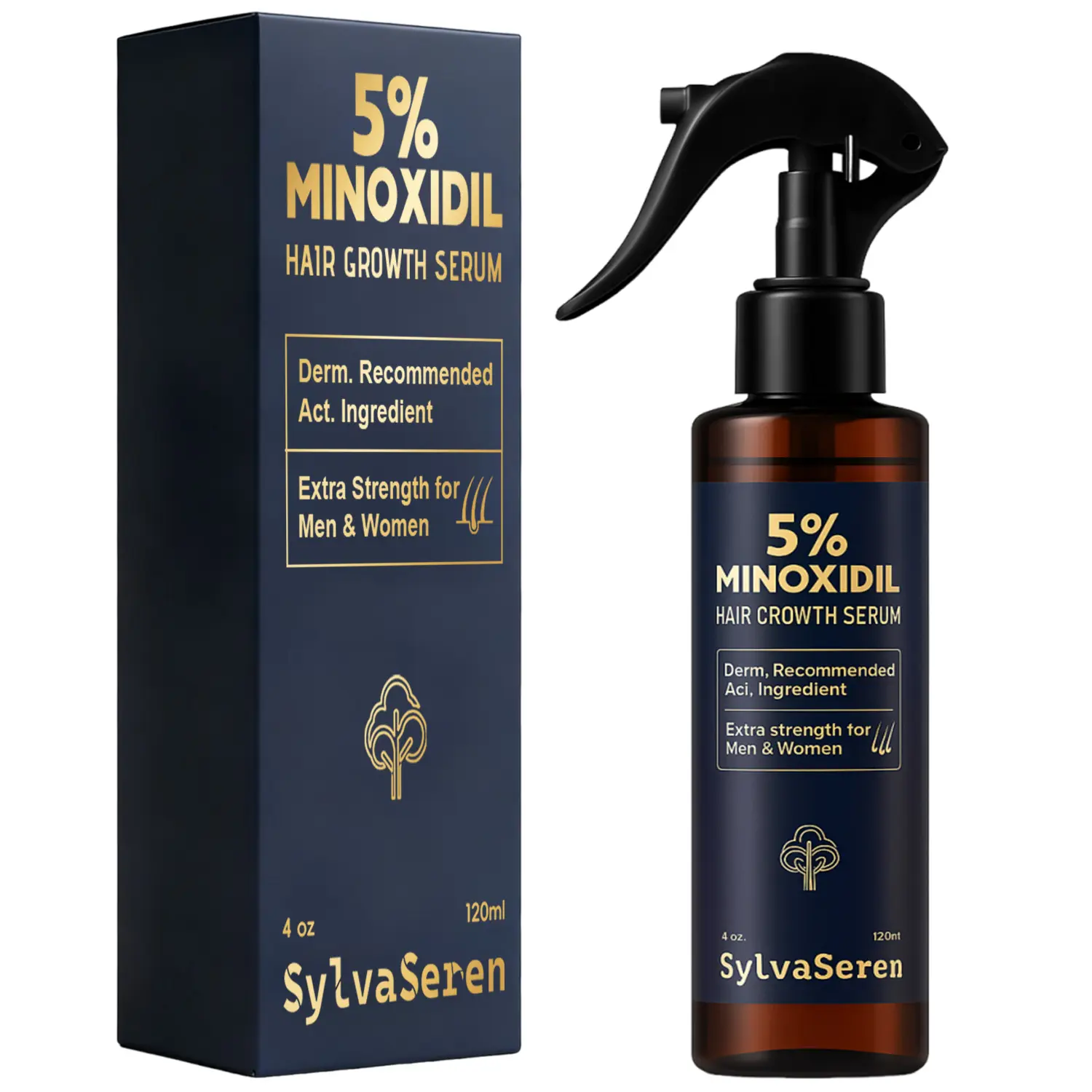 【3X Size】SylvaSeren 5% Minoxidil Hair Growth Spray for Men & Women, Hair Loss and Thinning Treatment with Rosemary & Biotin,Beard Growth,120ml