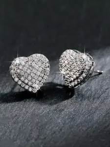 Elegant Women's Heart-Shaped Cubic Zirconia Stud Earrings, Dainty Heart Zirconia, Sparkling Wedding Party Jewelry, Perfect Gift for Special Occasions, High Quality Earrings