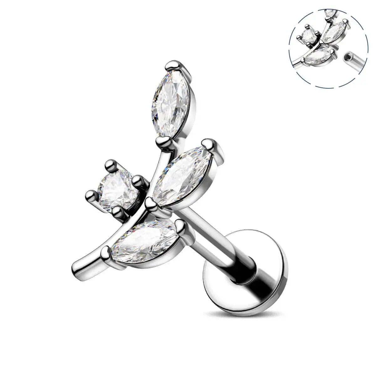 Oufer Leaves CZ Internally Threaded Helix Stud