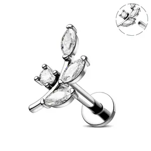 Oufer Leaves CZ Internally Threaded Helix Stud