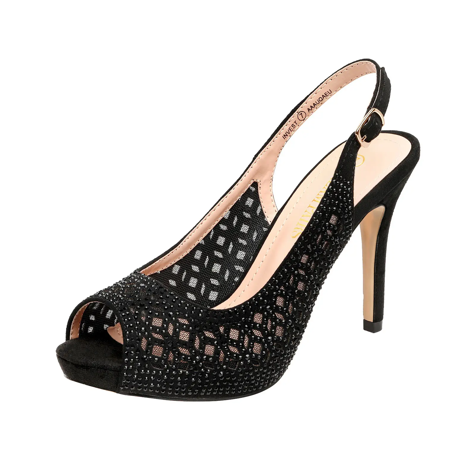 Dream Pairs Heels for Women, Classy Peep Toe Stiletto Pumps with Rhinestone Mesh, 4 in Heel and 1 in Platform for Wedding, High Heel, Stylish