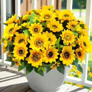 Sunflowers Artificial Flowers, 6 Bundles Fake Silk Sunflowers, Realistic Faux Flowers, UV Resistant, Outdoor & Indoor Decor, Baby Shower, Wedding, Party, DIY Home