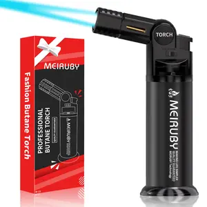 Butane Torch Lighter with Adjustable Jet Flame Head Angle/Safety Lock, Refillable Portable Culinary Blow Torch for Kitchen Cooking, Baking, BBQ, Welding & Camping (Fuel Not Included)