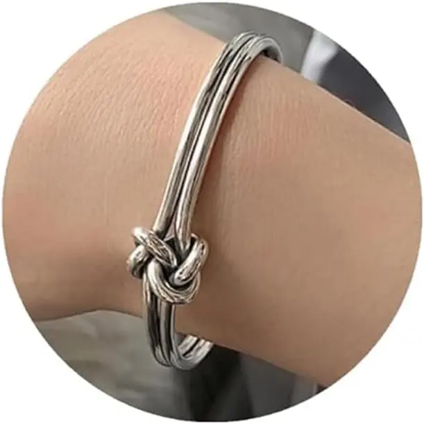 Handmade Cuff Bracelet in 925 Sterling Silver, Minimalist Knot Bangle for Women and Men, Adjustable Open-Ended Design, Handmade Cuff Bracelets, Minimalist Bangle