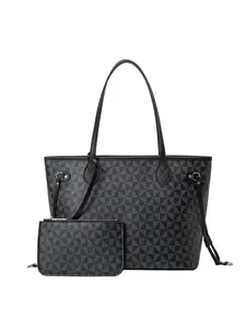 Fashion Geometric Print Tote Bag & Wallet Set, Large Capacity Shoulder Bag & Wallet, Casual Trendy Versatile High-quality Daily Commuting Bag Set Accessories