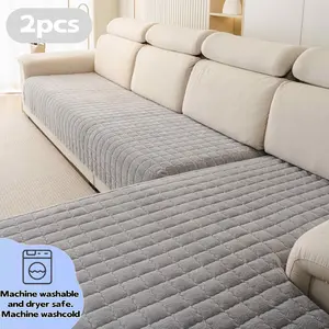 2PCS Plush Quilted Couch Covers,Thick Warm Winter Sofa Covers, Sofa Slipcover, Non-Slip Couch Protector , Pet-Friendly Machine Washable & Dryer Safe Furniture Cover, Anti-Scratch Furniture Sofa Mat, Fits 1/2/3/4-Seater, Sectional, L-Shaped & Chaise