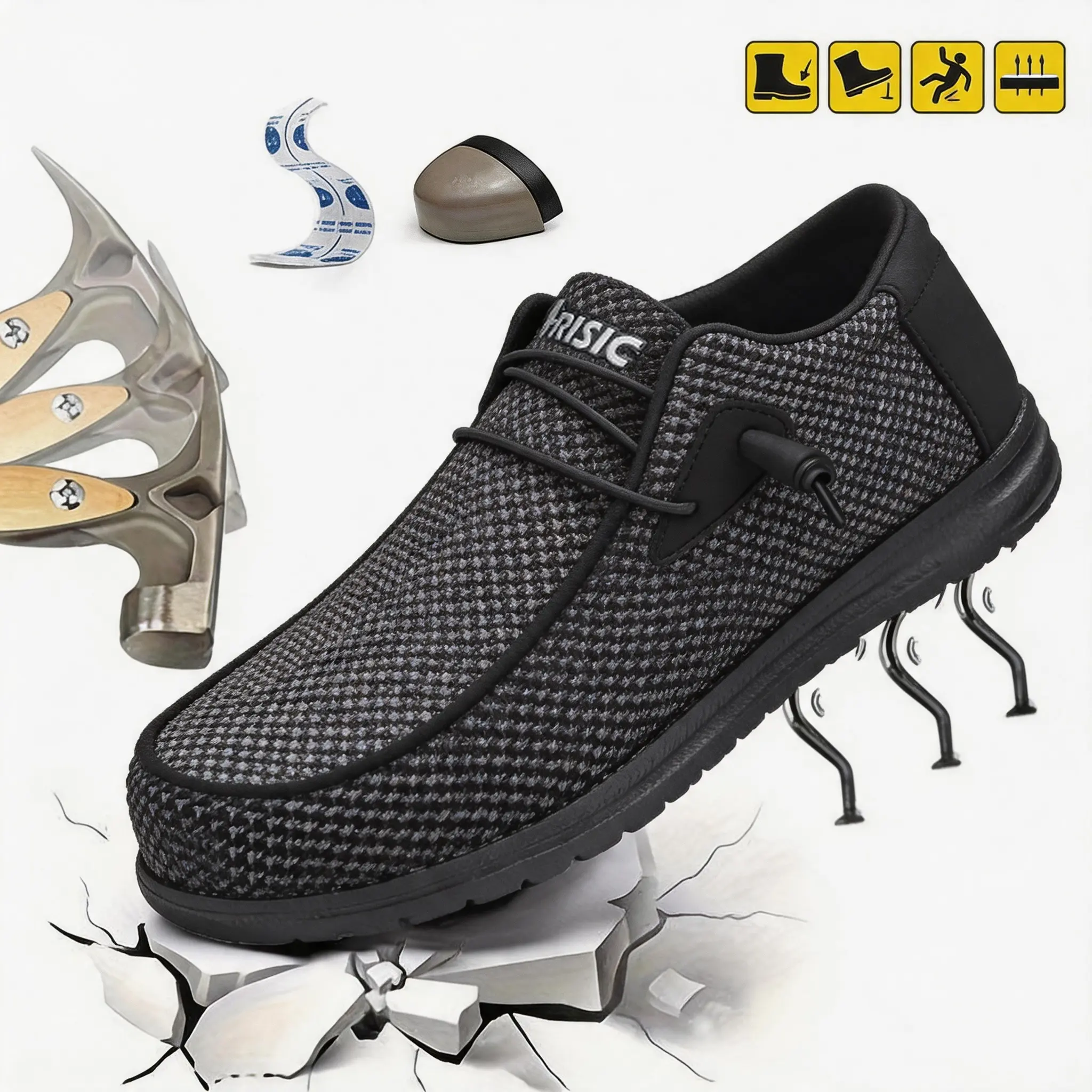2026 New Style Slip on Steel Toe Shoes for Men Composite Toe Work Shoes Safety shoes Puncture Proof Lightweight Comfortable Breathable Black Closed