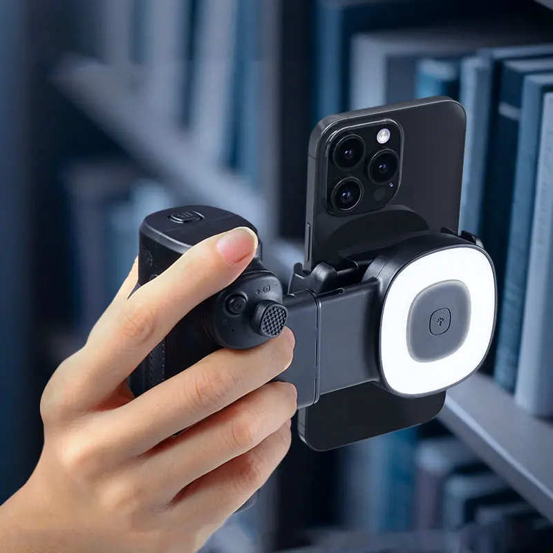Magnetic Anti-Shake Phone Camera Handheld Gimbal Stabilizer with Fill Light, 90° Rotatable 1-Axis Smartphone Gimbal, Bluetooth-compatible Remote Control, Vlog Travel Photography, Photography Tool