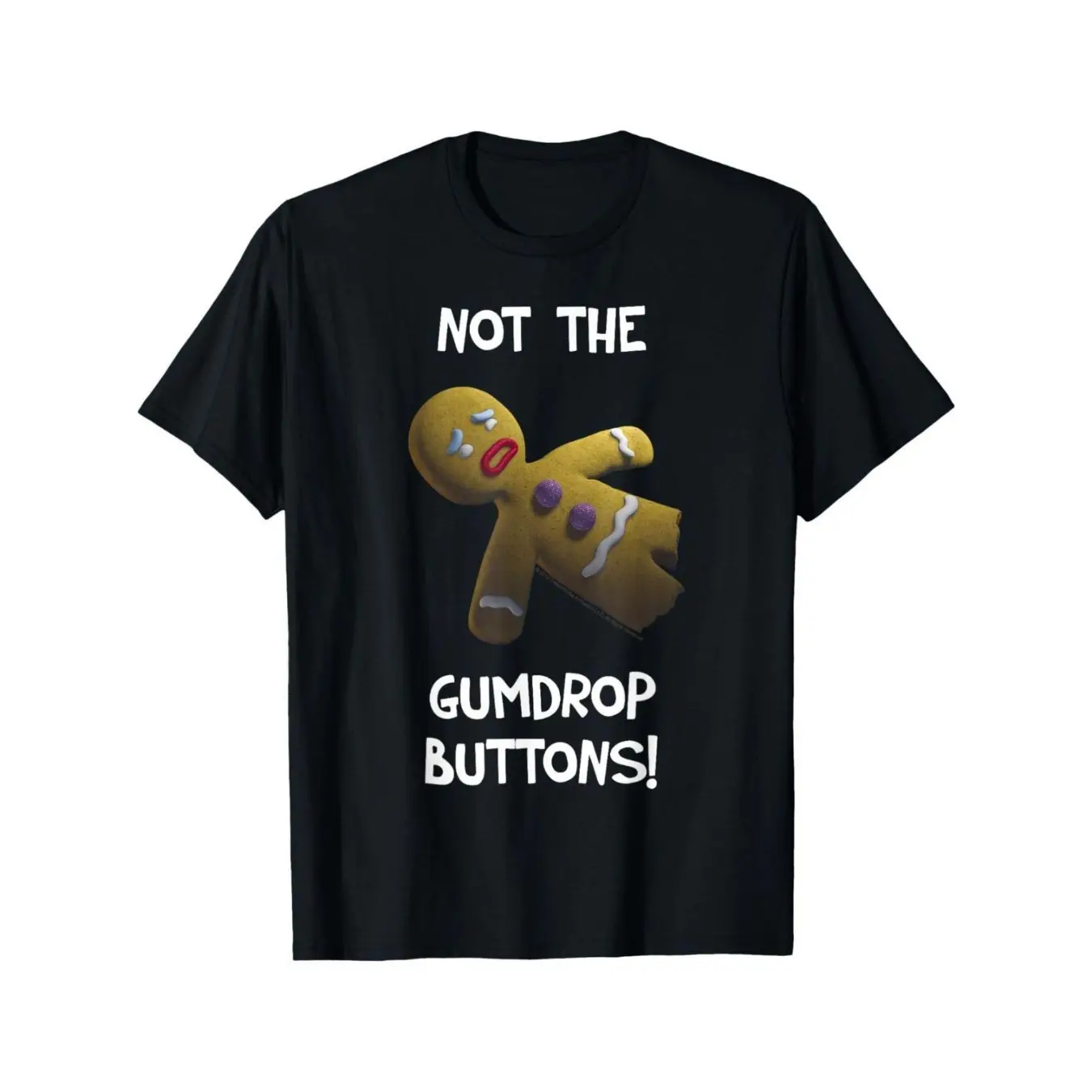 Men's Holiday T-Shirt with Funny 'Not The Gumdrop Buttons' Gingerbread Graphic Print, Soft Draped 100% Cotton, Fitted Cut, Funny Artwork, Pure Cotton, Shortsleeve, Casual, Menswear, Round Neck
