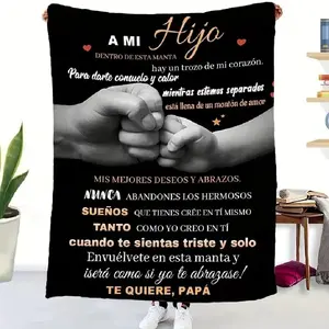 A Mi Hijo Fist Bump Throw Blanket, Dad Son Spanish Flannel Blanket, Soft Cozy Warm Throw, Dentro De Esta Manta Hay Un Trozo De Mi Corazon Gift, Father Bonding Decor for Boy, Birthday Graduation Bedroom Couch Decor