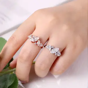 MOI MART All Marquise cut Synthetic Moissanite Cluster Ring – Fashion silver Jewelry, Perfect for Romantic Anniversary Valentine Gift Rose Golden Engagement Ring