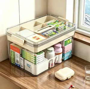 Clear Rectangle Medicine Storage Box with Handle, Bonus Portable Pill Case - Dustproof, Durable, Large-Capacity Clear Plastic Organizer for Household Sundries, Storage Organization Solution