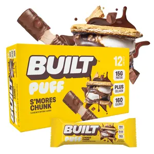 Official BUILT Bar, Puff Protein Bar Snack, S'mores Chunk Puff, 15g Protein, 160 Calories, Collagen, Perfect On The Go Snack, Not Gluten Free 12 Count Box