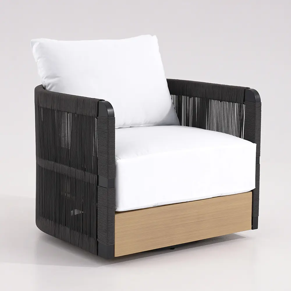 Homary Costra 360° Swivel Outdoor Lounge Accent Chair - Aluminum Frame, Waterproof Weaved Rope, 24.60in Height, 30.30in Width, Coastal Look Patio Furniture, 264.55lb Capacity, 3 Year Limited Warranty, 3 Color Options, Outdoor Chairs