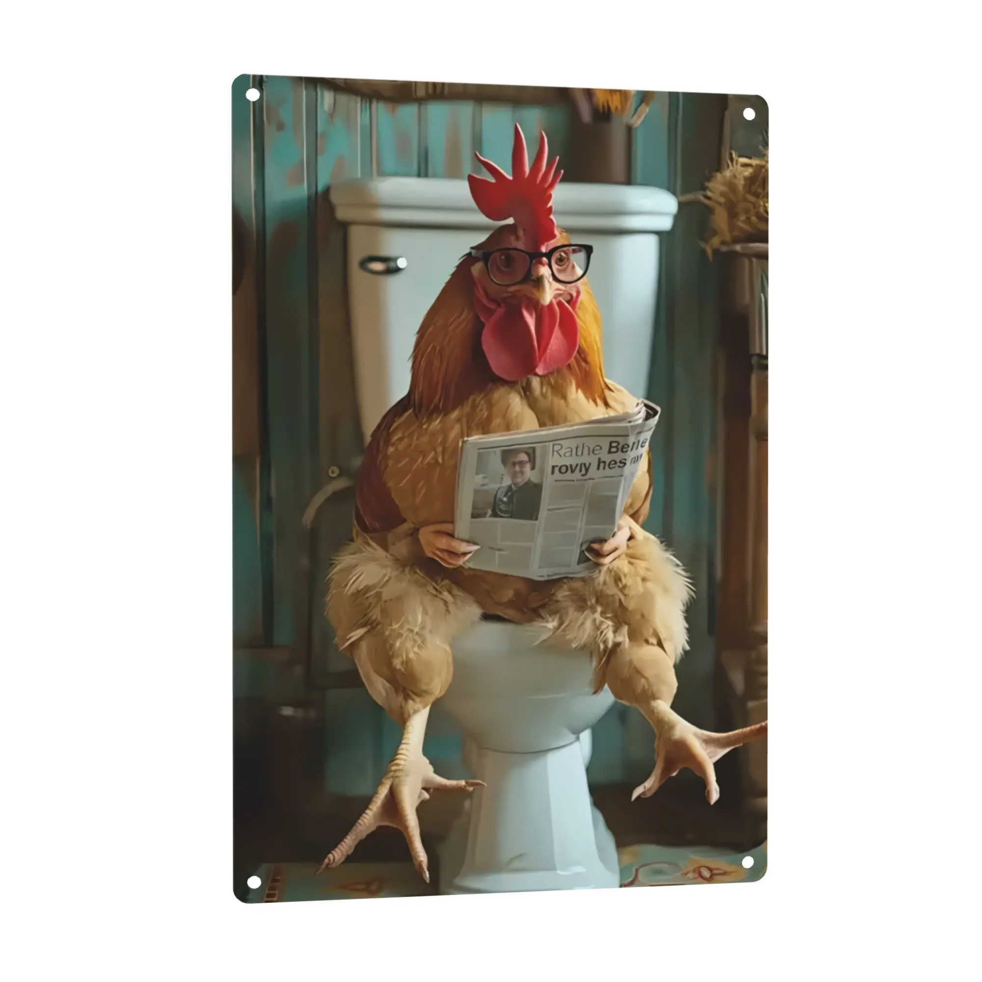 8x12 In Chicken Metal Sign - Rooster On Toilet Aluminum Plaque, Whimsical Humorous Restroom Wall Decor, Farmhouse Vintage Rustic  Decor,  Gift, Whimsical  Decor