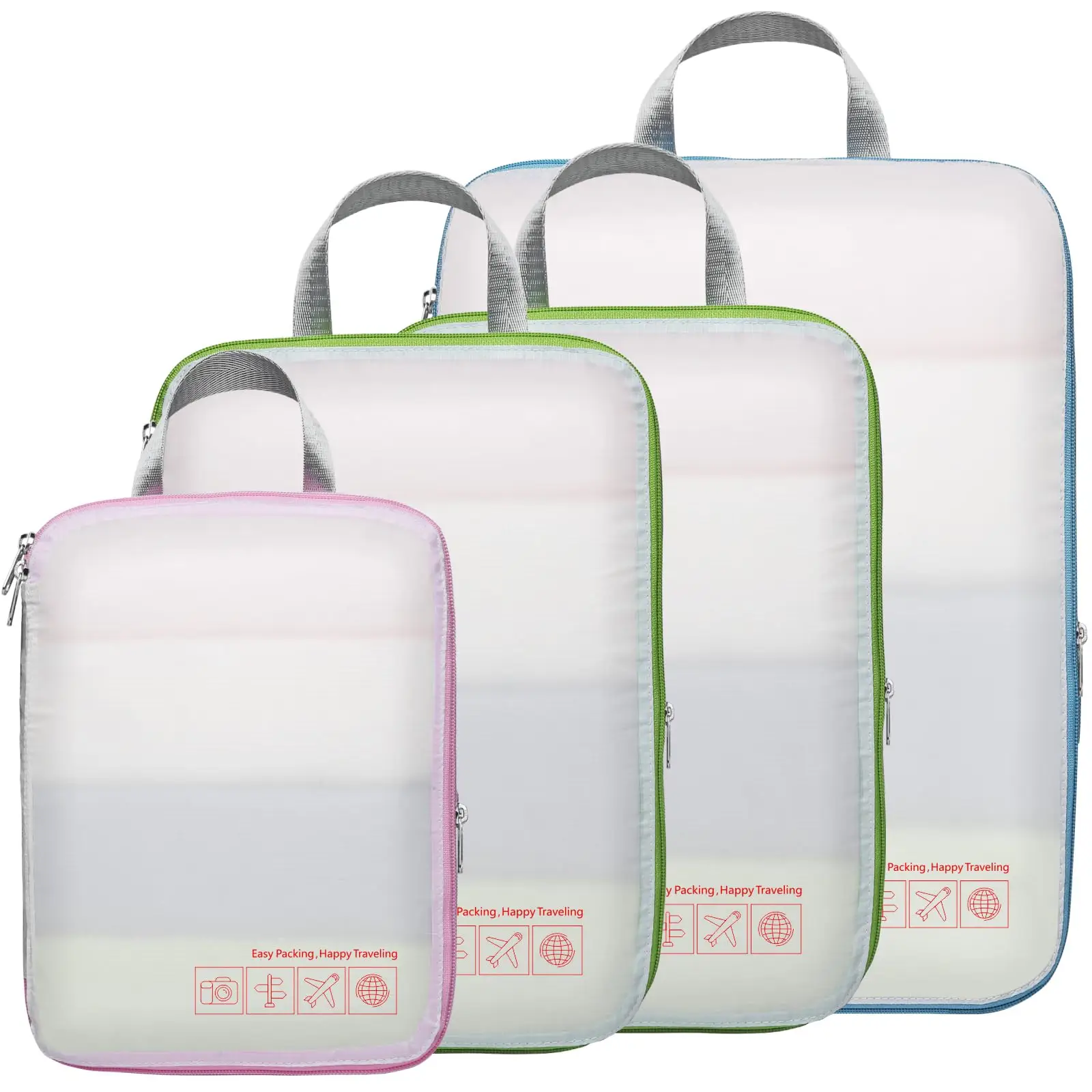 Compression Packing Cubes - 4 Set Saves 50% Luggage Space | Wrinkle-Free Travel Organizer for Carry-Ons