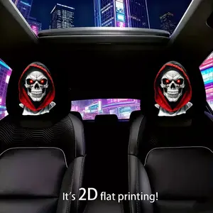 2pcs Hooded Reaper Skull Car Headrest Covers, Universal Fit for All Seasons, Perfect for Long Trips & Daily Commutes, Halloween & Christmas Decorations, Gothic Car Accessories, Car Interior Accessory, Car Interior Decoration 2.2LYY-4