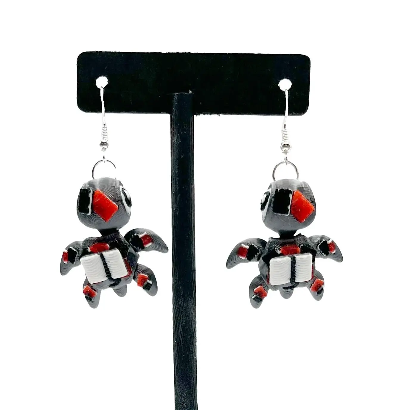 Bookish Turtle Dangling Earrings, 3D Printed Accessories for Book Lovers, Lightweight Articulated Lightweight Figure Animal Character Earrings, Fashion Costume Jewelry Accessories, Articulated Design, Character Shaped Earrings