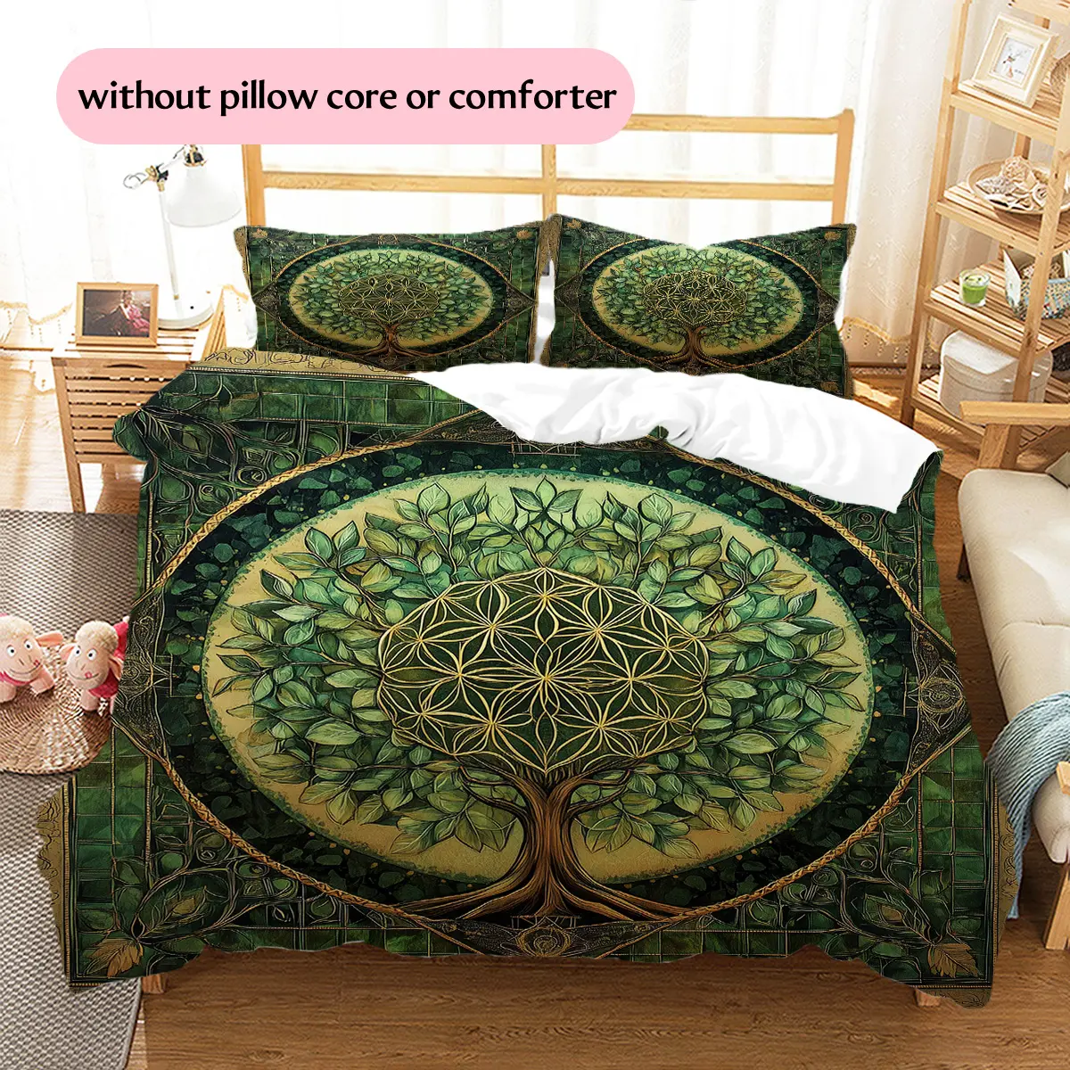 Green Square Background Tree  Printed bedding set, duvet cover and pillowcases, home decor, Christmas decoration, bedroom duvet cover, Christmas gift, birthday gift (1 * duvet cover + 2 * pi