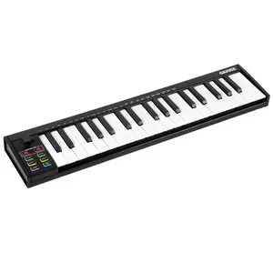 37-Key MIDI Keyboard Controller with 8 Drum Pads, OLED Display & DAW Software Integration for Music Production (Black)
