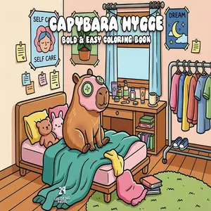 Healing Capybara Coloring Book, Adorable Animal Characters, Nordic Style Scenes, Cozy and Simple Design, Perfect for Relaxation