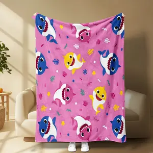 Baby Shark Cartoon Pink Throw Blanket Cute Shark Prints Soft Skin Friendly Kids Nap Lightweight Warm Sofa Bed Travel Camping Air Conditioned Rooms Multipurpose Gift for Kids
