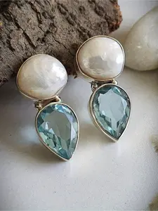 Bohemian Pearl Embellished & Blue Teardrop Earrings, High Quality Earrings, Handcrafted Vintage Jewelry, Minimalist Exquisite Earrings Perfect for Daily Wear, Suitable for Occasions Birthdays, Anniversaries