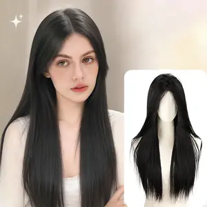 Lotfon Glueless synthetic wig for women, stylish long straight black hair, adjustable cap for a comfortable fit, easy to wear, lightweight and effortless, instantly transforms your style for a beautiful look