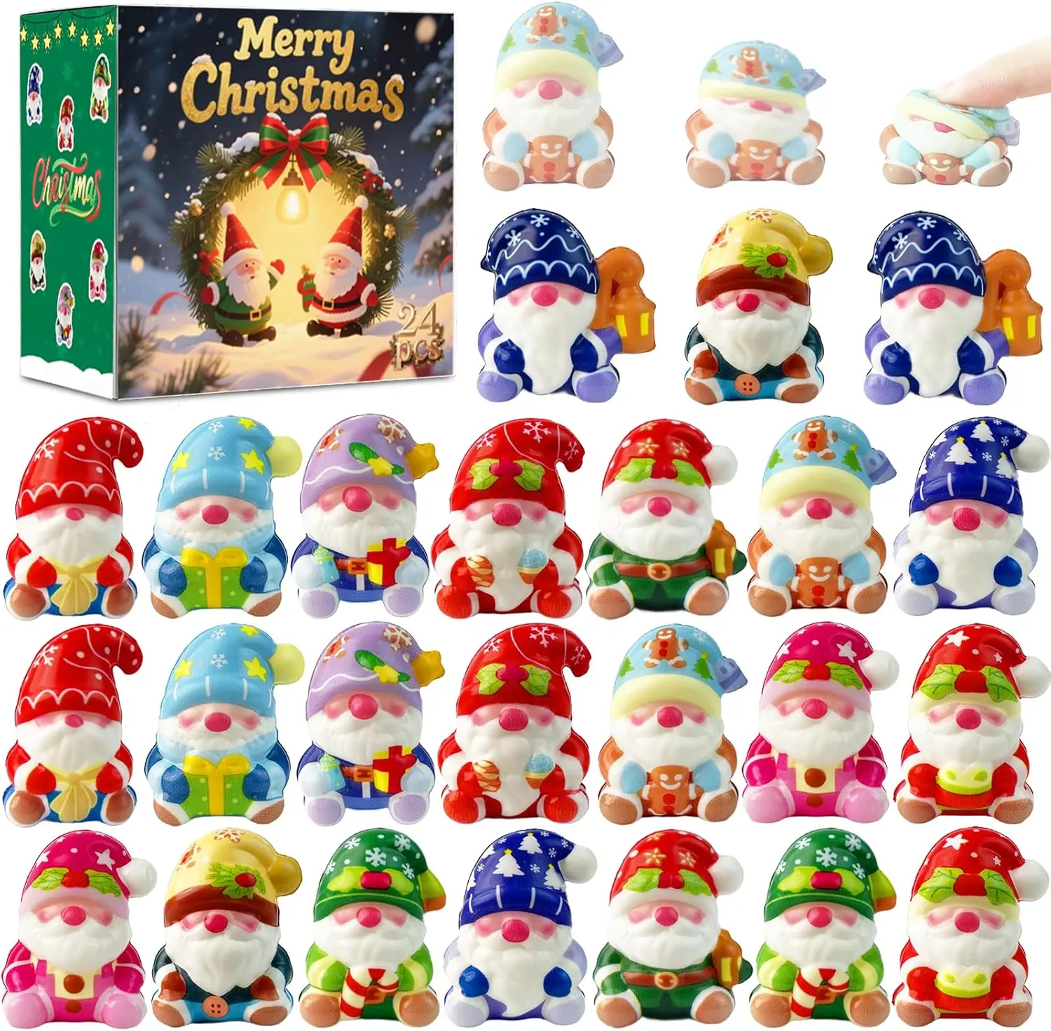 24Pcs Christmas Gnome Stress Balls Bulk,Mini Christmas Slow Rising Stress Relief Squishies Fidget Toys for Kids,Christmas Party Favors,Stocking Stuffers Gifts Goodie Bag Fillers