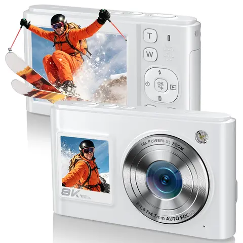 CAMKORY Rechargeable 8K 96MP Point & Shoot Vlogging Camera - Auto Focus, Dual Screen, 16X Zoom, 6-Axis EIS Anti-Shake, Wi-Fi, Y2K Aesthetic Compact for Kids’ Photography (Includes Batteries)