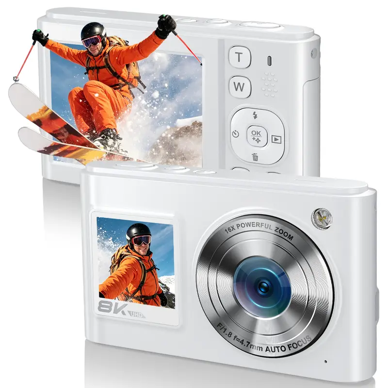 CAMKORY Rechargeable 8K 96MP Point & Shoot Vlogging Camera - Auto Focus, Dual Screen, 16X Zoom, 6-Axis EIS Anti-Shake, Wi-Fi, Y2K Aesthetic Compact for Kids’ Photography (Includes Batteries)