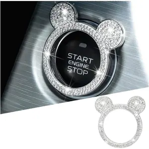Bling  Engine Start Button Cover, Sparkling Rhinestone  Push to Start Button Sticker, Automotive Interior lgnition Ring Decorative Cover, Universal for SUV RV  (White)